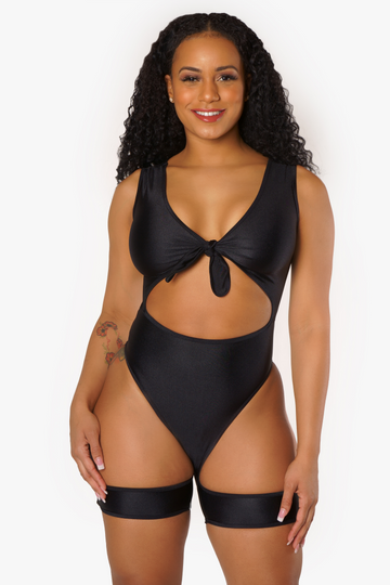 Black Tie Up Garter Bodysuit